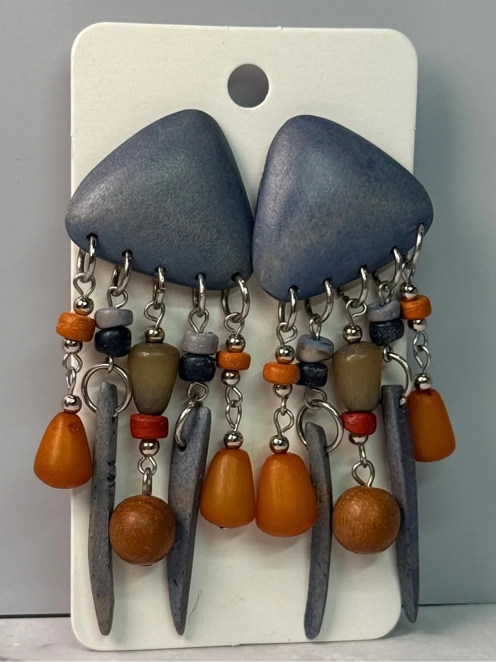 🚨3 for $15🚨 Vintage Boho Wood and Stone Bead Chandelier Dangle Earrings